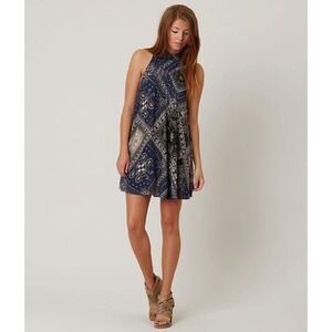 Free People Beaux‎ Paisley Print Halter Mini Dress Sleeveless Blue Casual Small